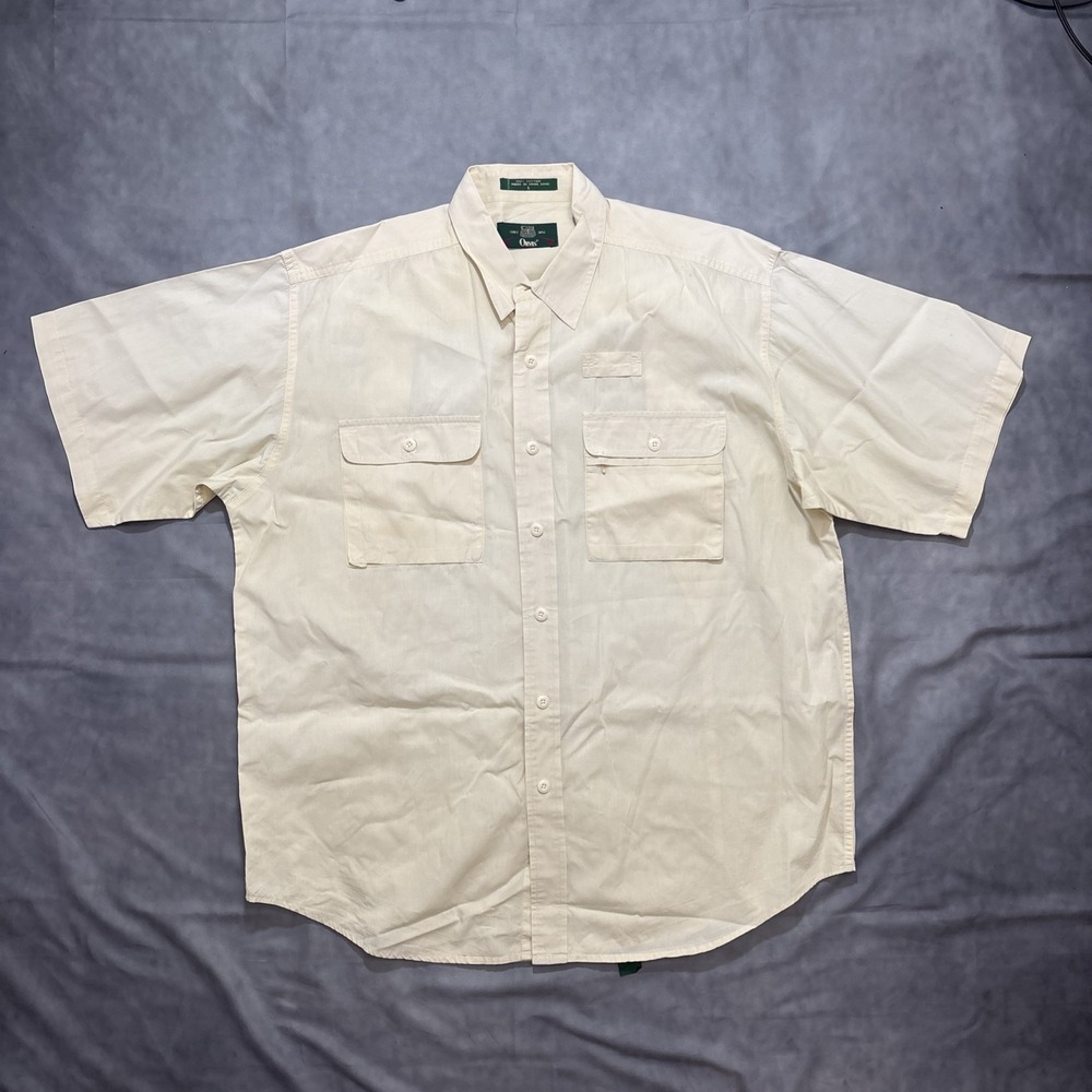 Vintage Orvis Fishing Shirt Men's Large Yellow Hunting Zip Pocket Safari Outdoor